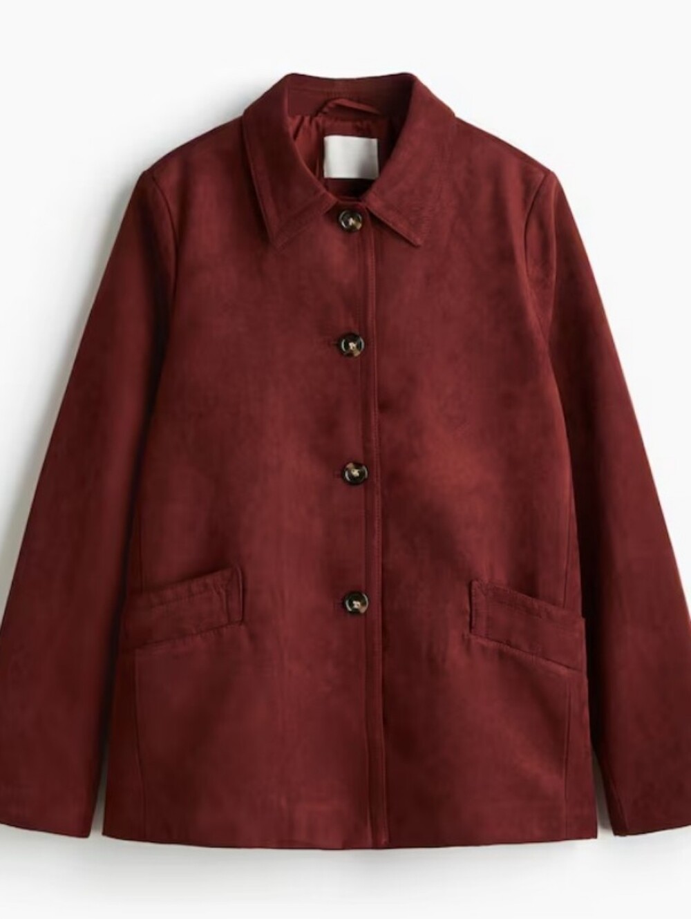 Women's Burgundy Faux Suede Button-Front Jacket